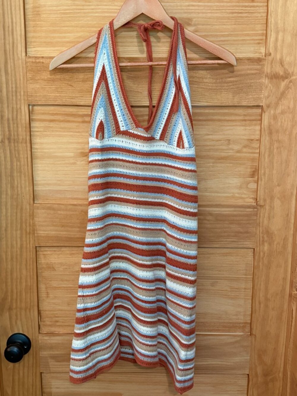 Cotton On Crochet Knit Striped Beachy Boho Halter Dress size M